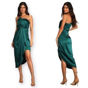 Lulu's Teal One-Shoulder Midi Dress
